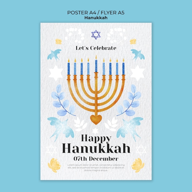 PSD gratuito modello di poster per la celebrazione di hanukkah