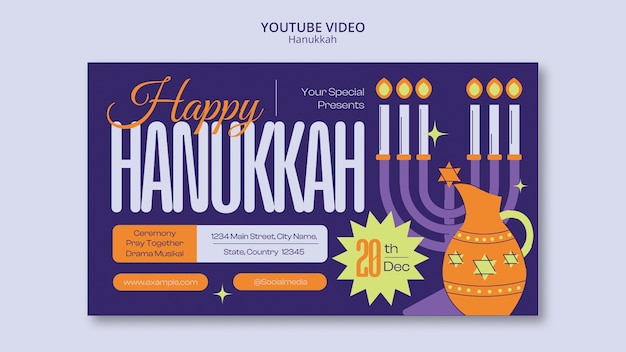 PSD gratuito modello di copertina per youtube per la celebrazione di hanukkah