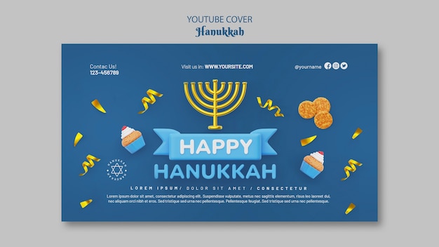 PSD gratuito modello di copertina per youtube per la celebrazione di hanukkah