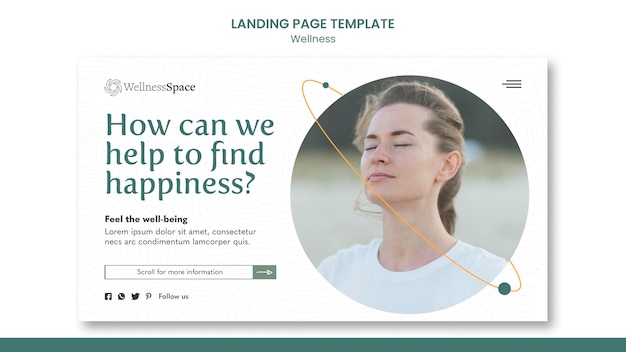 無料PSD 幸福とウェルネスのランディングページのテンプレートデザイン