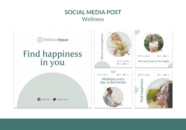 Free PSD happiness and wellness social media post template design