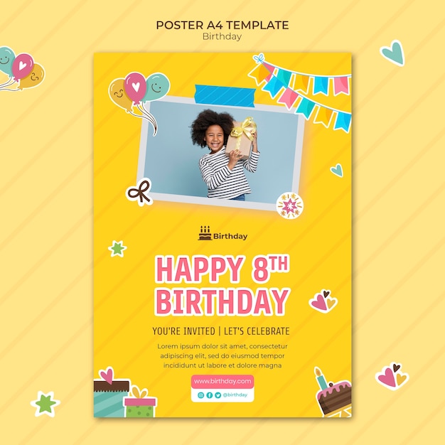 Modello di poster a4 di buon compleanno