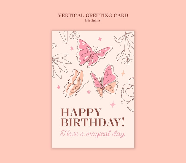 happy birthday card with butterfly and floral design