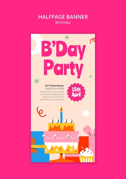 Бесплатный PSD Шаблон баннера для празднования дня рождения