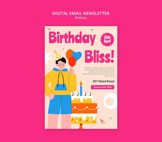 Free PSD happy birthday celebration digital newsletter