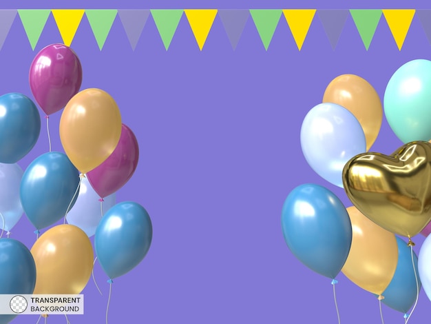 免费图标PSD生日快乐彩色气球孤立的3 d渲染插图