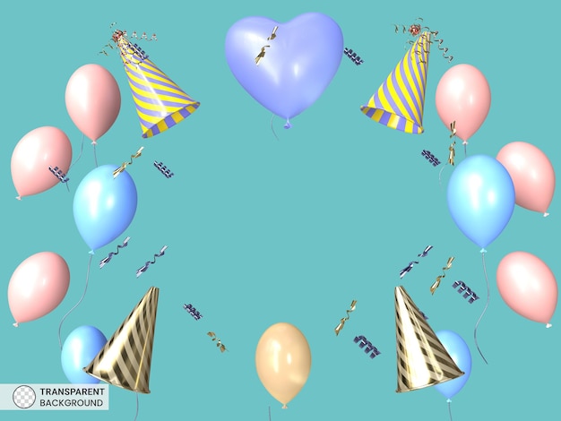 Buon compleanno palloncini colorati icona isolato 3d rendering illustrazione