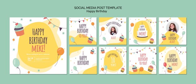 Happy birthday concept social media post template