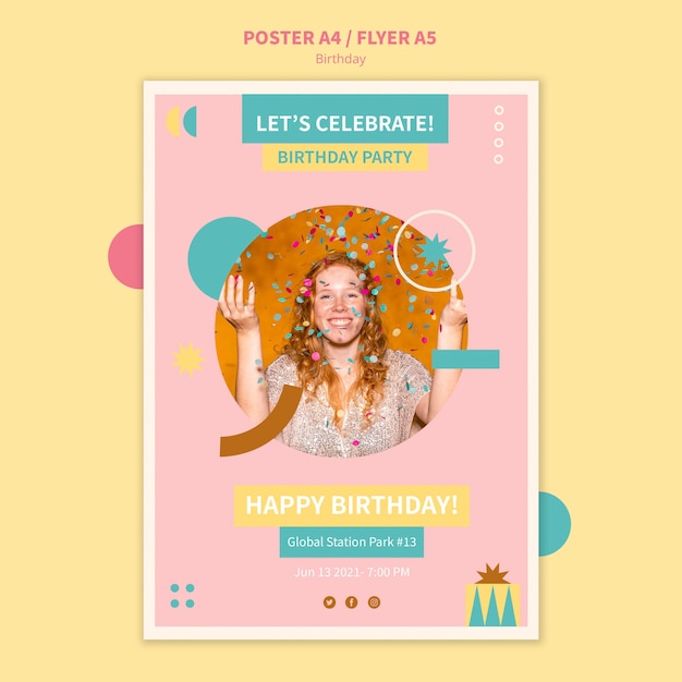 Free PSD happy birthday flyer template