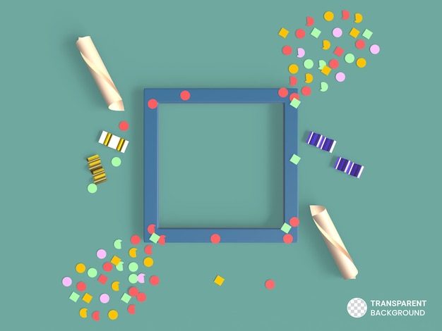 Happy birthday frame with confetti icon 3d render illustration