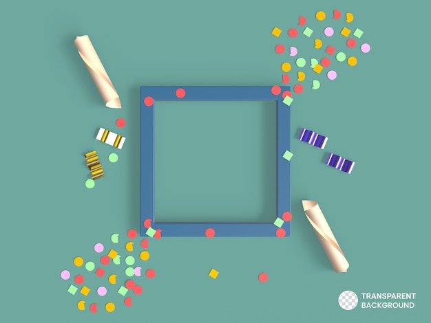 Happy Birthday Frame With Confetti Icon 3d Render Illustration