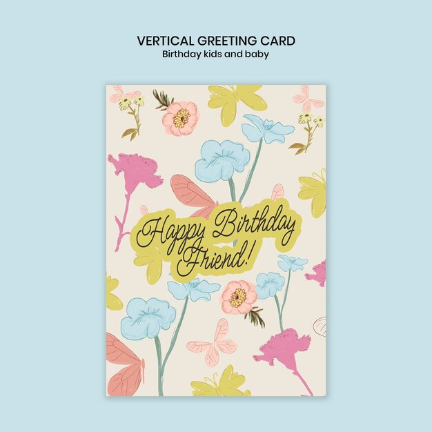 아이들과 아기들을 위한 꽃 디자인으로 생일 축하 카드입니다.