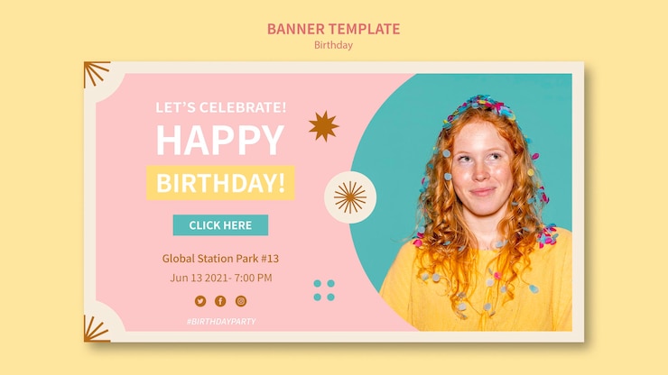 Free PSD happy birthday horizontal banner template