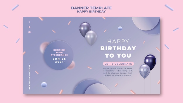Download Free Happy Birthday Horizontal Banner PSD Template
