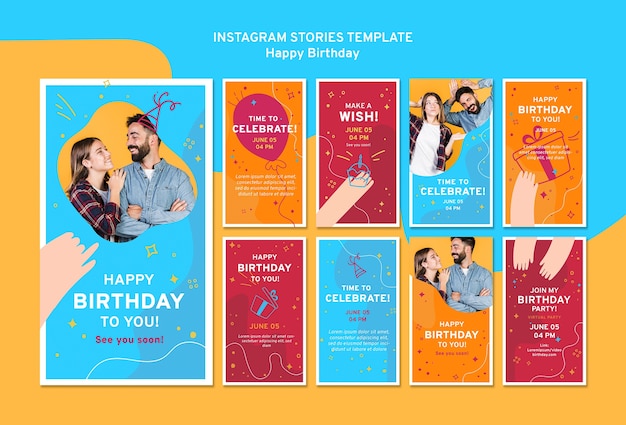 PSD gratuito modello di storie di instagram di buon compleanno