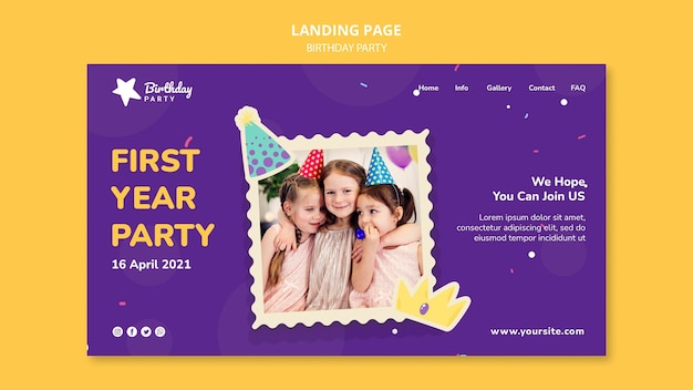 Free PSD happy birthday party landing page template