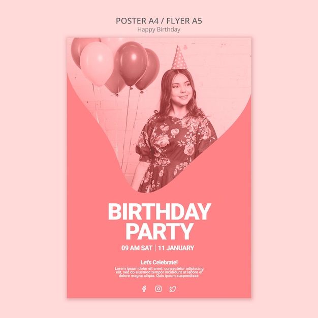 PSD gratuito modello di poster di buon compleanno