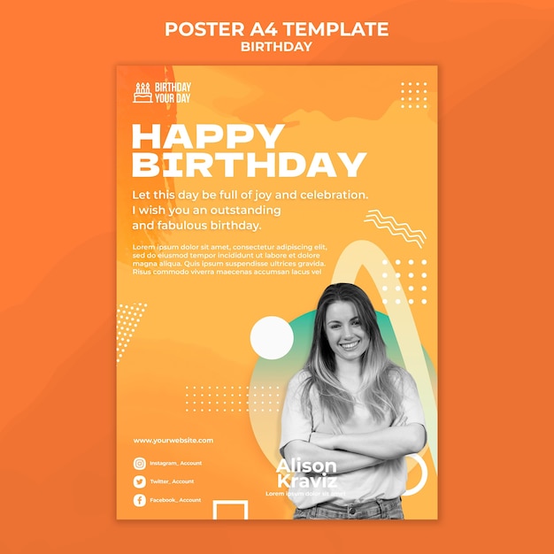 PSD gratuito modello di poster di buon compleanno