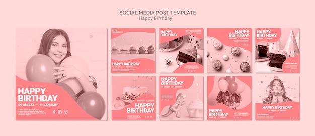 PSD gratuito modello di post social media di buon compleanno