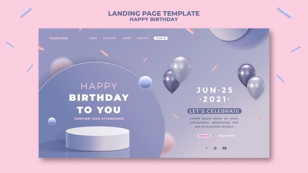 Free PSD happy birthday web template