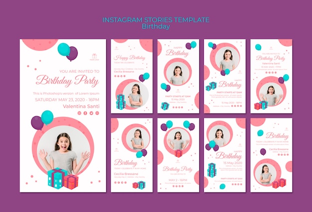 Free PSD happy birthday young girl instagram stories