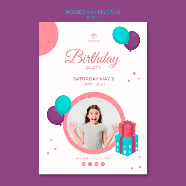Happy birthday young girl poster template