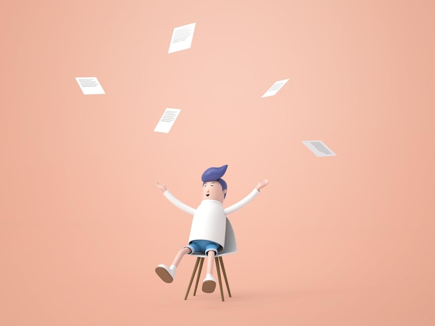 Free PSD happy businessman throwing papers in the air isolated background