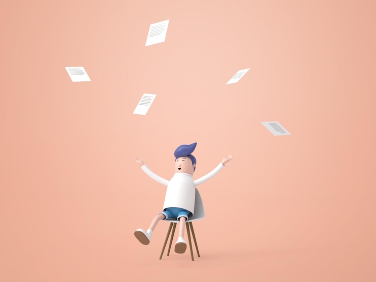 Free PSD happy businessman throwing papers in the air isolated background