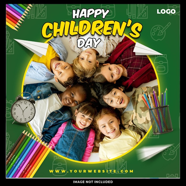 Free PSD happy children day social media design template