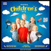 Free PSD happy children day social media design template