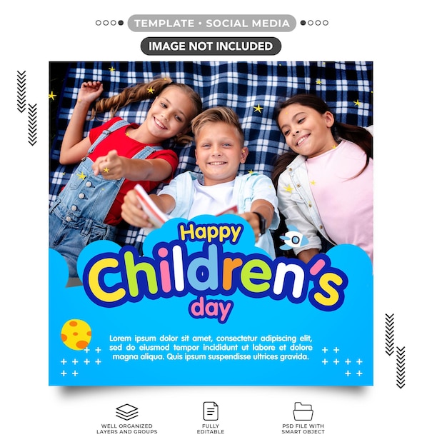 Happy children's day social media feed template
