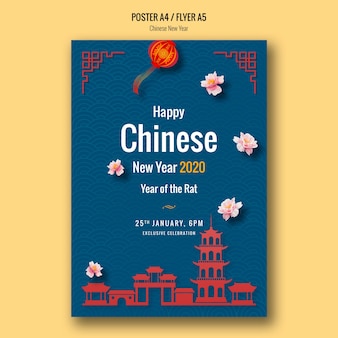 Happy chinese new year poster with buildings