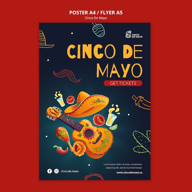 Бесплатный PSD Шаблон плаката счастливого синко де майо