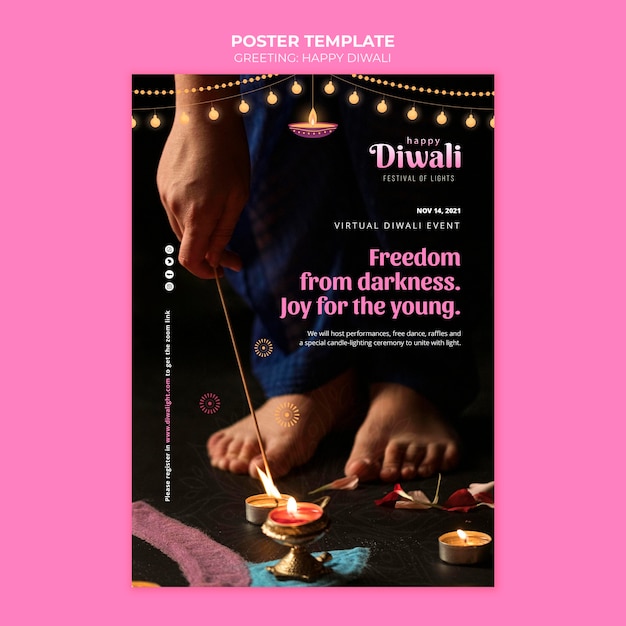 PSD gratuito modello di poster di saluto felice diwali