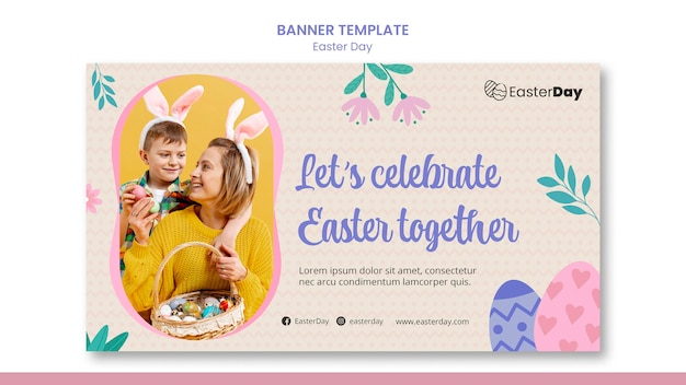 PSD gratuito modello di banner orizzontale felice giorno di pasqua