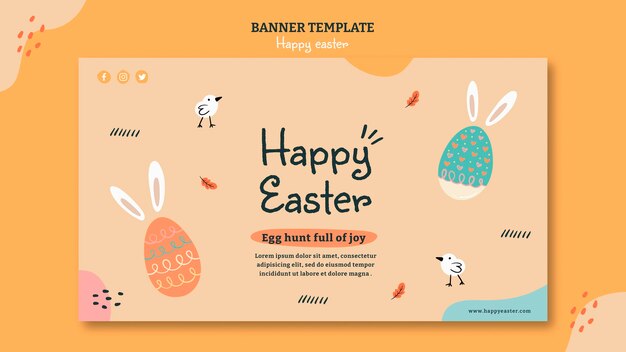 PSD gratuito modello di banner orizzontale felice giorno di pasqua