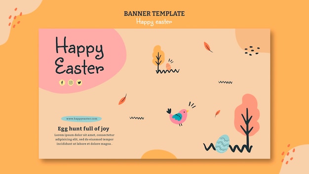 PSD gratuito modello di banner orizzontale felice giorno di pasqua