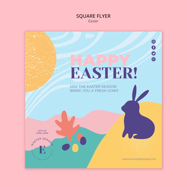Happy easter day square flyer with illustrated bunny