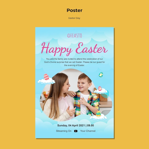 PSD gratuito modello di poster di pasqua felice