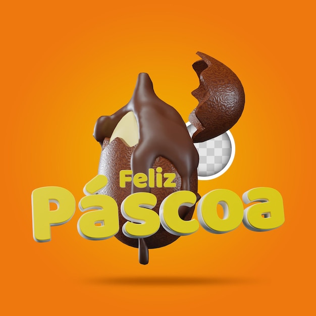 Free PSD happy easter with chocolate eggs 3d illustration