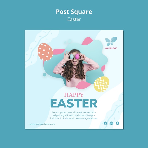 Happy easter with girl post square template