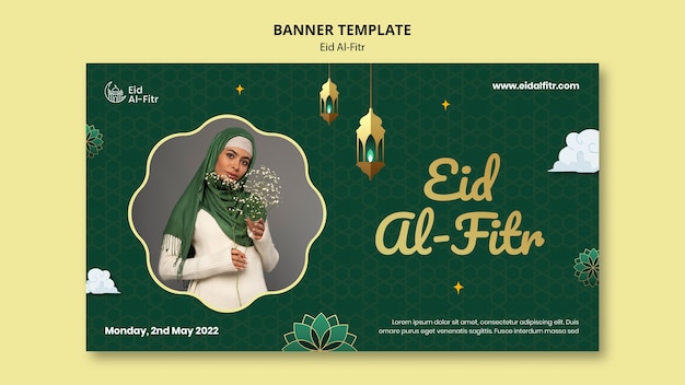 PSD gratuito modello di banner per eventi eid al-fitr felice