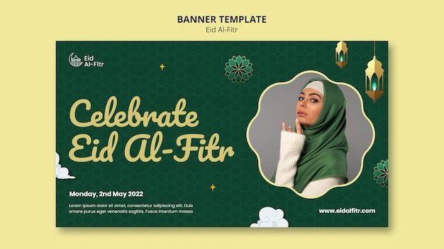 PSD gratuito modello di banner orizzontale dell'evento eid al-fitr felice