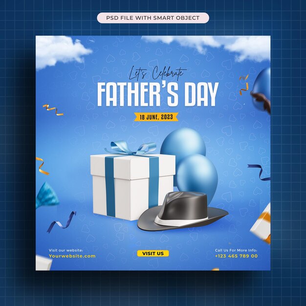 Happy Father's Day 3d social media post template