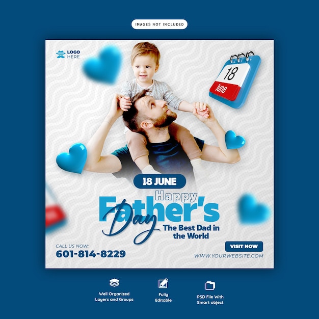 Happy father's day social media banner or instagram post template