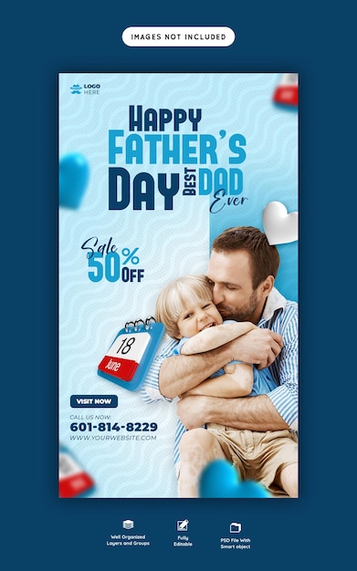 Happy fathers day social media facebook story and instagram story post template