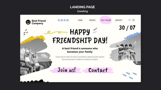 Free PSD happy friendship day landing page template