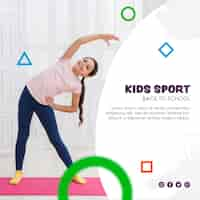 Free PSD happy girl stretching for kids sport template