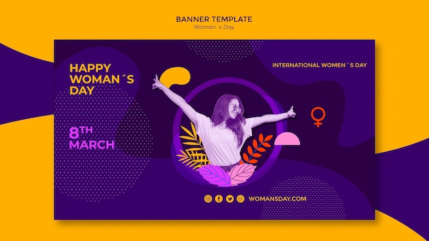 Free PSD happy girl with leaves women's day banner template