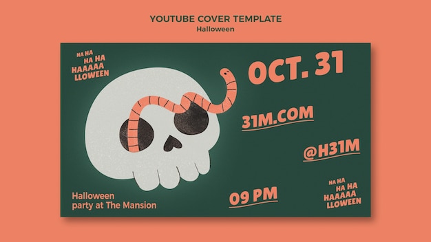 PSD gratuito copertina youtube del teschio di halloween felice